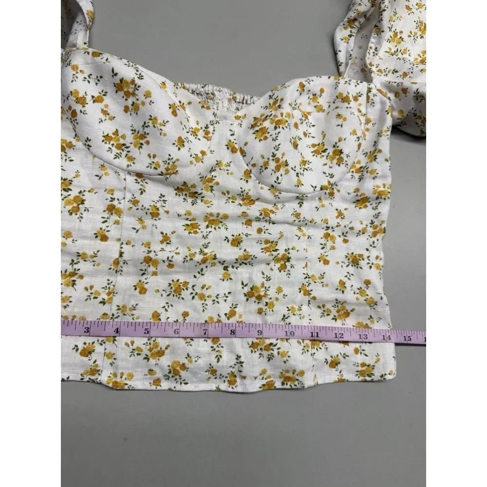 Reformation Andra Linen Top in Adagio Floral.Puff Sleeves. Zipper Closure.Sz 4
